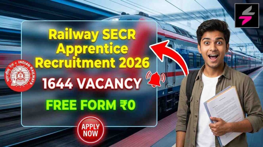 Railway SECR Apprentice 2026, SECR Raipur Recruitment 2026, Railway Apprentice Online Form 2026, RRC SECR Vacancy 2026, ITI Apprentice Jobs Railway, Railway Jobs 2026 Apply Online, SECR Apprentice 1644 Posts, Railway Apprentice Merit List 2026, Free Govt Job Form 2026, 10th Pass ITI Jobs Railway, Railway Apprentice Last Date 2026, Raipur Railway Bharti 2026, Indian Railway Apprentice Recruitment, SECR Apprentice Notification 2026, Sarkari Result Railway Jobs 2026