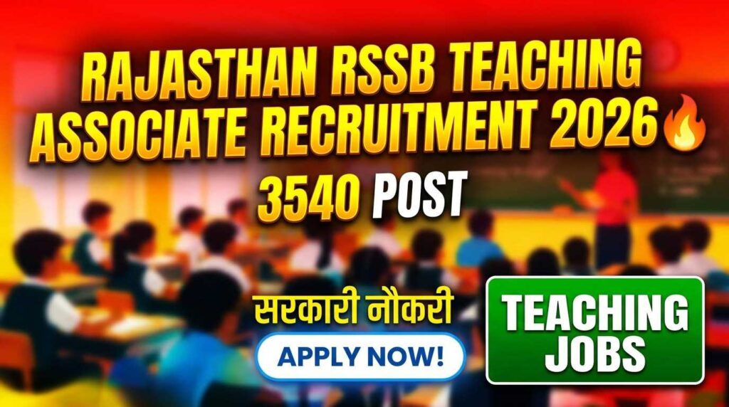Rajasthan RSSB Teaching Associate Recruitment 2026, RSSB 3540 vacancy 2026, Rajasthan Assistant Professor recruitment, Teaching jobs Rajasthan 2026, RSSB apply online 2026, Rajasthan lecturer vacancy
