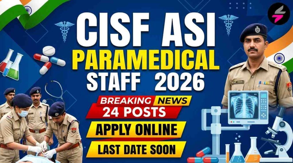 CISF ASI Paramedical Staff Recruitment 2026, CISF ASI Pharmacist Vacancy 2026, CISF ASI Lab Technician Recruitment 2026, CISF ASI X Ray Technician Vacancy, CISF Online Form 2026, CISF Recruitment 2026, CISF Jobs 2026, Government Jobs 2026, Central Government Vacancy, CISF Pharmacist Recruitment, CISF DMLT Vacancy, Latest Defence Jobs, CISF Paramedical Staff Notification 2026