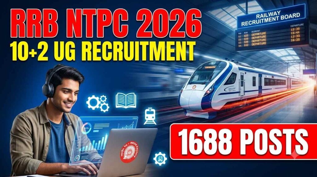 RRB NTPC 10+2 Recruitment 2026, RRB NTPC UG Recruitment 2026, RRB NTPC Recruitment 2026, RRB NTPC 1688 Posts, RRB NTPC Apply Online 2026, RRB NTPC Undergraduate Recruitment, RRB NTPC 10+2 Vacancy 2026, RRB NTPC Exam Date 2026, RRB NTPC CEN 07/2026, Railway NTPC Recruitment 2026, RRB NTPC Clerk Recruitment 2026, RRB NTPC Commercial Cum Ticket Clerk 2026