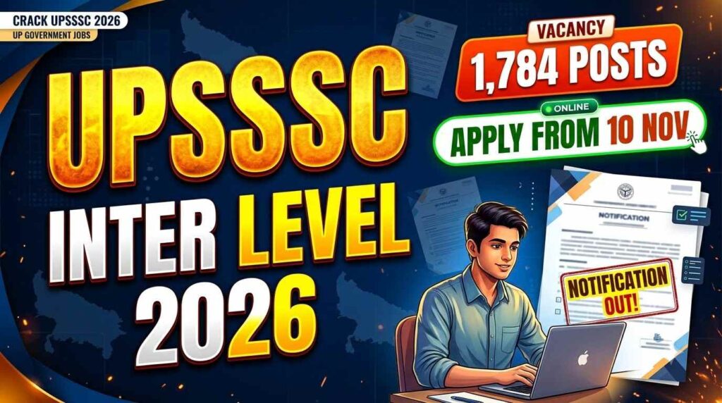 UPSSSC Inter Level Recruitment 2026, UPSSSC 12th Level Vacancy 2026, UPSSSC Inter Level Online Form, UPSSSC Recruitment 2026, UPSSSC PET 2025 Recruitment, UPSSSC 1784 Vacancy, UPSSSC 12th Pass Jobs 2026